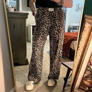Leopard Print Flowy Straight Leg Pants